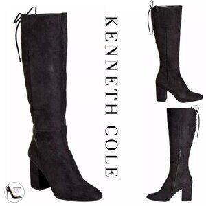 Kenneth Cole Women's Corie Lace Up Knee High Boot Block Heel Suede Black Size 11